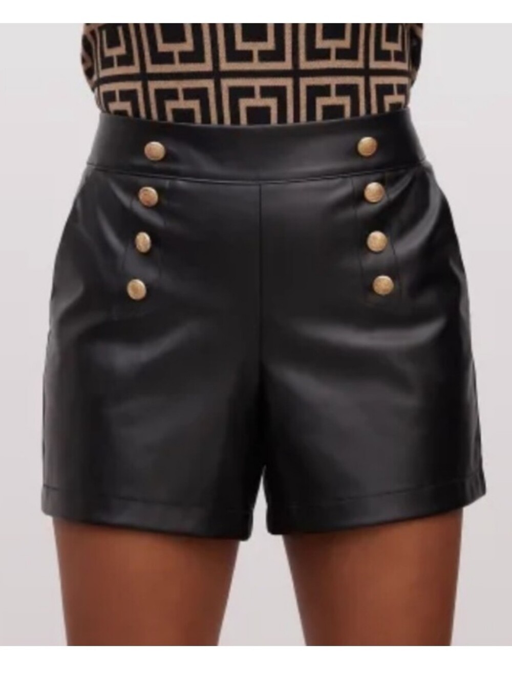 NWT NY & Company High-Waist Faux Leather Black Shorts with Gold Button XL